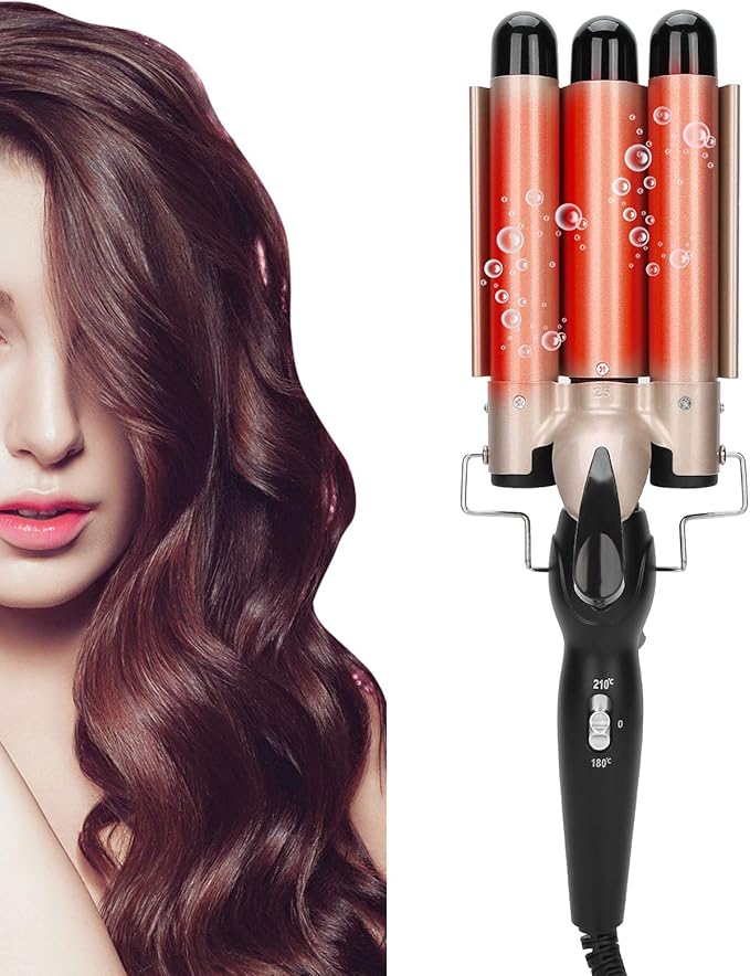 3 Barrel Curling Iron25mm?1 inch ?Professional Hair Curling Wand with Two Temperature Control 3 Barrel Hair Waver Compatiable for All Hairstyles