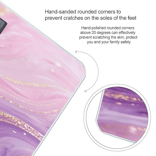 Pink Purple Marble Bathroom Scale for Body Weight LCD Display Digital Bathroom Scale Tempered Glass Bathroom Weight Scales Fashion Smart Scales for Home Bedroom 400 Lb