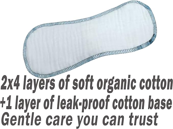 Reusable Washable Sanitary Pads Organic Cotton Liners Soft and Breathable Leak-Proof Lining + Storage Bag. Suitable for Heavy Menstrual Flow and Urinary Incontinence.(27CM Count 4+1)