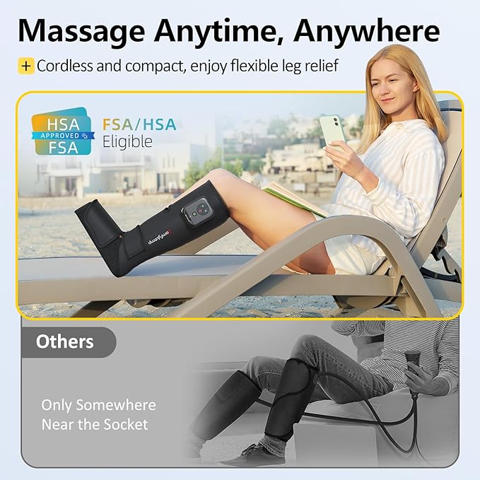 Comfytemp Air Compression Therapy Device K1011 Cordless Leg Massager for Circulation and Pain Relief Portable Foot and Calf Massage Boot Ideal for Dad Men Mom Women Seniors (1 Pack)