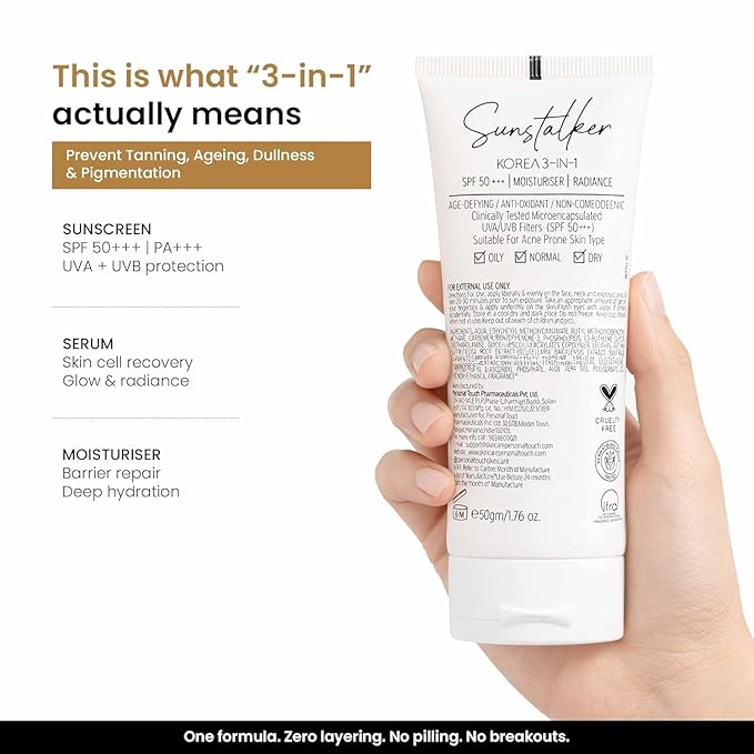 Korea 3-in-1 SPF 50+++ Moisturiser with Radiance Age-Defying Anti-Oxidant Non-Comedogenic 50gm/1.76 oz