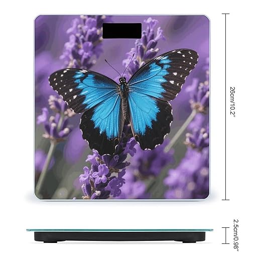 Color Blue Butterfly Scale for Body Weight Sturdy Tempered Glass Weighing Scales with LCD Display Accurate Digital Bathroom Scale Convenient Body Fat Smart Scales Easy Read