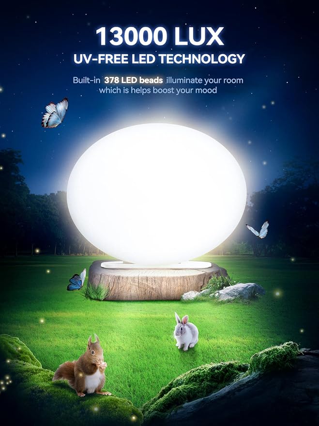 Light Lamp 13000 Lux UV-Free LED Light with 5 Brightness Levels/3 Color Temperature/4 Timer Remote Control Daylight Lamp with Memory Function for Home Office