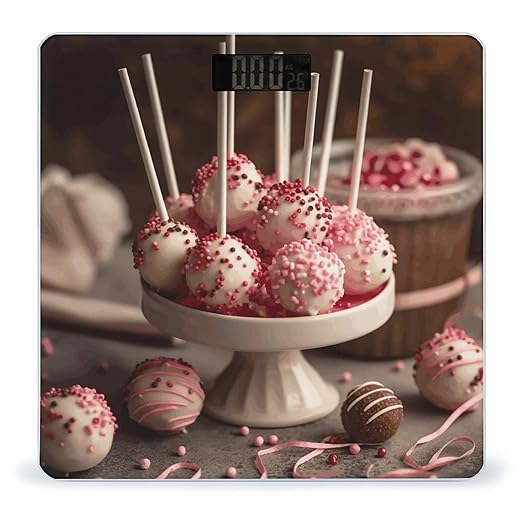Stack of Cake Pops Bathroom Scale Automatic Power On/Off Body Scales LCD Backlight Display Square Digital Scale Rounded Corners Bathroom Scales for Home Bedrooms