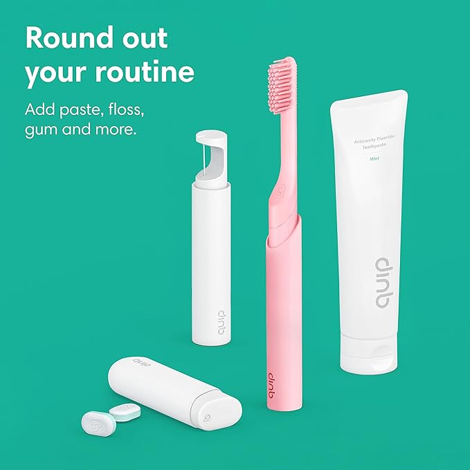 Quip Rechargeable Smart Sonic Toothbrush for Adults - Timed Electric Toothbrush with Bluetooth &amp Rewards App - Replaceable Brush Head Soft Bristles Metal Handle - Travel Toothbrush - All-Pink