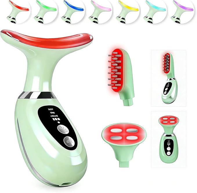 Red-Light-Therapy-for-Face and Neck-Eye-Head Massager7 Colors Skin Rejuvenation Lifting Facial Massager for ToningGlow BoostWrinkle for BirthdayChristmasMothers DayValentines Day Gifts(Green)