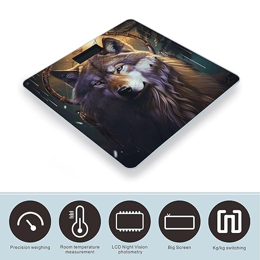 Wolves and Dream Catchers Bathroom Scale Rounded Smart Scale for Body Weight Automatic Power On/Off Weight Scales Accurate Bathroom Digital Scales for Pet Home Bedroom Kitchen