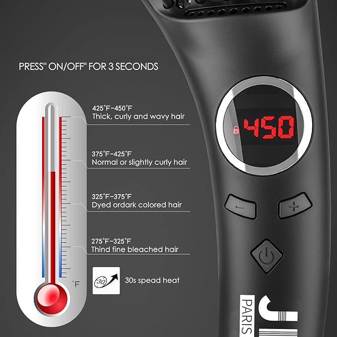 JINRI Volumizing Hair Iron Hair Straightener Brush Adjustable Temp 360 ° Tail Rotation Lasting Hair Volume for Short Or Thin Black