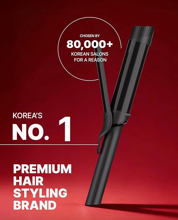 GLAMPALM GlamMuse 1 1/4 | Ceramic Curling Iron Infused with Vita-C Salon Results with Less Heat Damage Trusted by K-Pop Hair Stylists Long Barrel Hair Curler for Women Dual Voltage | GP628