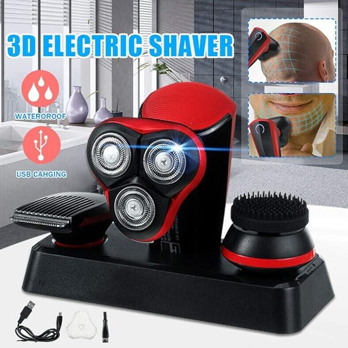 Electric ShaversUSB Rechargeable Wet/Dry Electric Shaver 3 in 1 Waterproof 3D Men Rotary Shaver Cordless Facial Cleaning Brush for Men Women