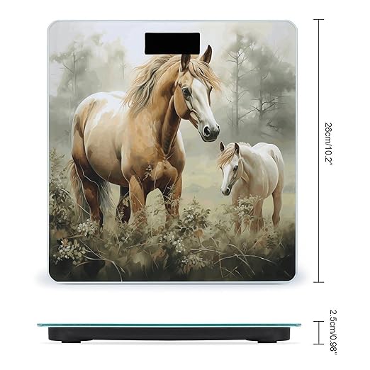 Animals Embroidery Paintings Horses Scale for Body Weight Safe Rounded Corners Tempered Glass Digital Bathroom Scale LED Display 400lb Capacity Weight Scales with High Precision Sensors
