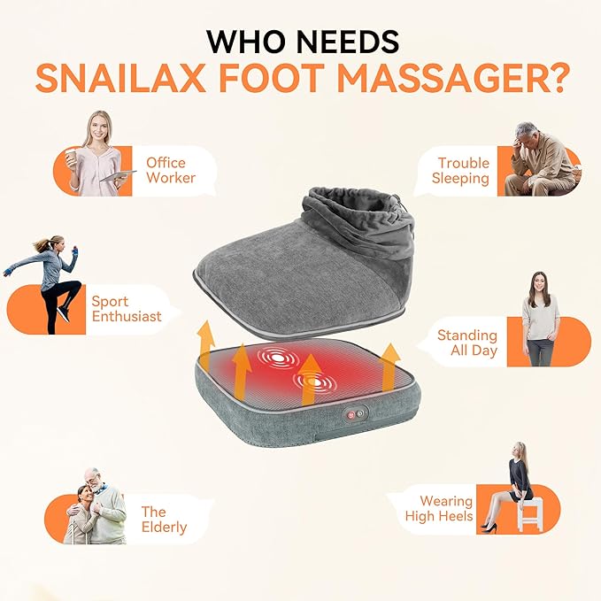 Snailax Foot Massager with Heat Heated Foot Warmer Under Desk Vibration Feet Massager Machine with 3 Vibrating Modes &amp 2 Heating Levels Remote Control Foot Heater