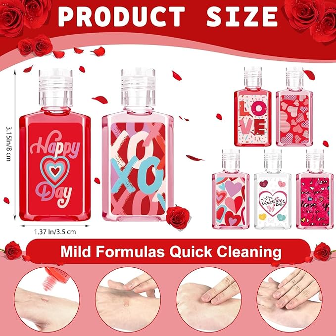 50 Pcs Valentines Mini Hand Sanitizer Bulk Valentine's Gift Favors Small Hand Soap for Guest 1fl Oz Travel Size Hand Soap Gift for Valentine Party Supplies