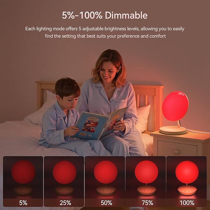 Light Therapy LampRed Night Light with 5-Level Brightness &amp 4 Color Modes 670nm Adjustable USB Red Light Night Light Lamp for SleepStress Relief Relaxation