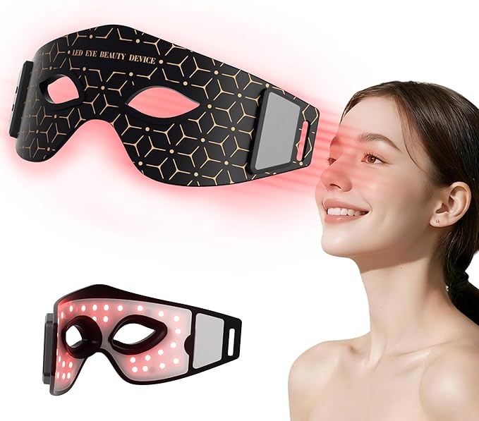 JVV Red Light Therapy for Eyes 5 Modes Under-Eye Red Light Eye Mask Eye Massager for Fine Lines Eye Bags and Dark Circles for Men and Women