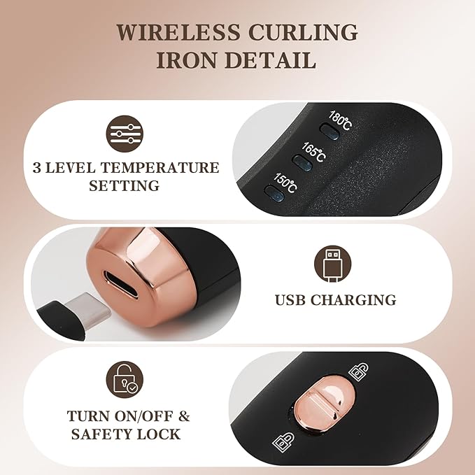 4000mAh Rechargeable Cordless Curling Iron 2-in-1 Mini USB Curler and Straightener Wireless Curling Wand with 3 Temps Settings(302-356°F) Portable Travel Hair Curler Hair Styler for Short &amp Long