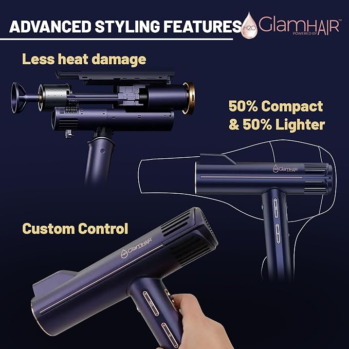 H2O Steam Styler Ultimate Steam Hair Straightener &amp Curler Salon Results Frizz Control Shine &amp Hydration Infrared Heat &amp Ion Therapy for All Hair Types (Glam-Hair AI Hairdryer)