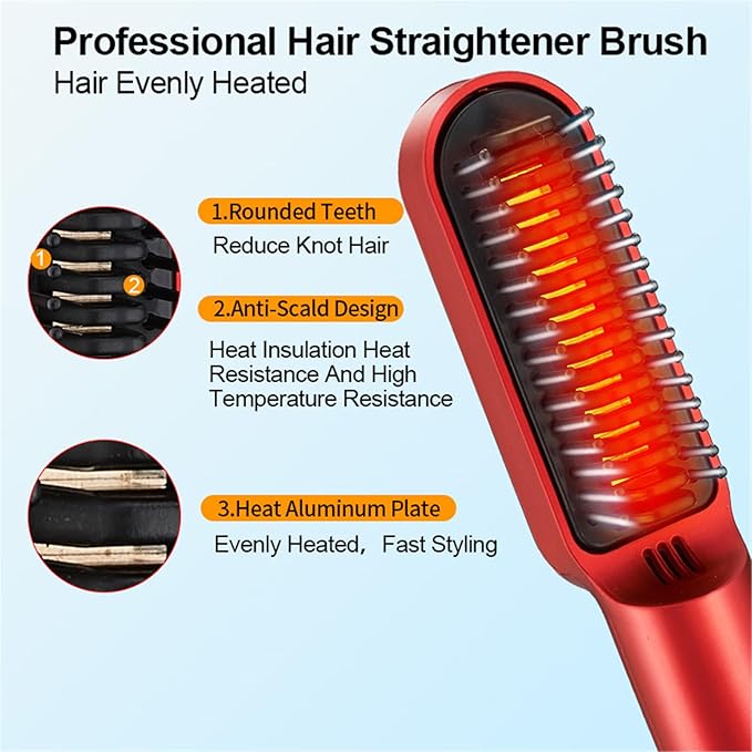 Portable Hair Straightener Anti Winding Electric Hot Comb Electric Straight Hair Comb Suitable for Travel and Home Use Anti Scalding Straightening Brush