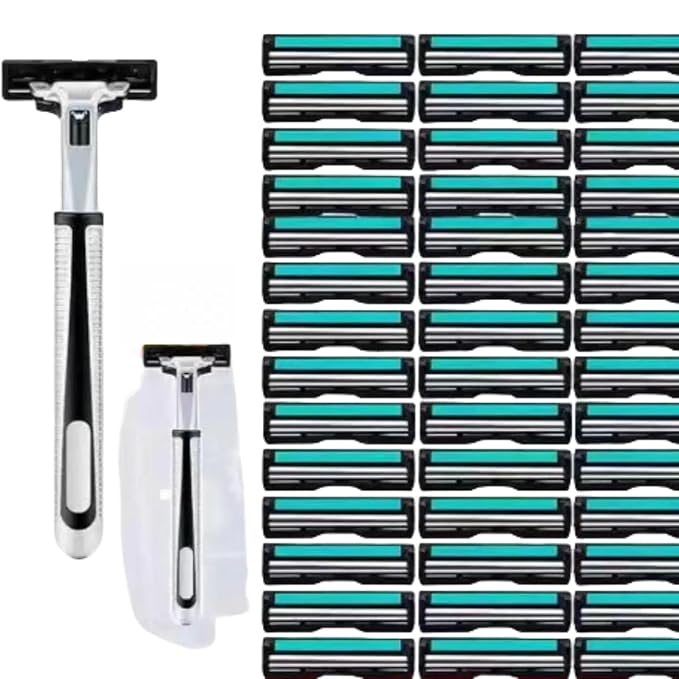 Men's refillable razors 2 knife holders 42 interchangeable double blades a free knife holder box set of 45