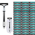 Men's refillable razors 2 knife holders 42 interchangeable double blades a free knife holder box set of 45