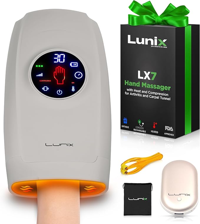 Lunix LX7 FSA Carpal Tunnel &amp Wrist Pain Relief Device Heated Air Compression Hand Massager for Arthritis Mothers Day Gifts for Women &amp Mom Touchscreen Cloud Gray