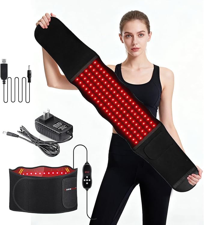 Red Light Therapy Belt - 660nm &amp 850nm Wavelength Red Light Therapy Wrap Near-Infrared Light Belt for Back 5 Brightness Levels 5 Vibration Levels Timer