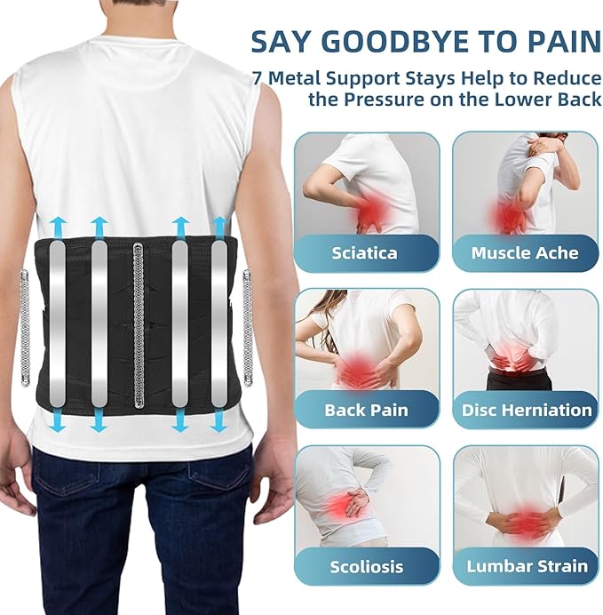 HONGJING Red Light Massage Back Brace with Heat for Lower Back Pain Relief Cordless Back Support Massager Belt Rechargeable for Pain from Herniated Disc Scoliosis Sciatica (L)