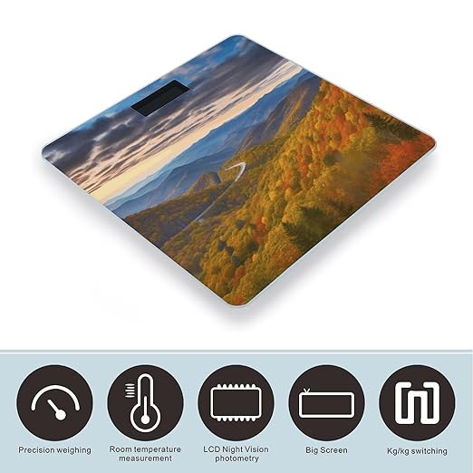 Blue Ridge Parkway Mountains Scale for Body Weight Safe Rounded Corners Tempered Glass Digital Bathroom Scale LED Display 400lb Capacity Weight Scales with High Precision Sensors