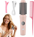 Cordless Curling Iron Brush for All Hairs Hot Hair Comb for Travel USB Recharged Ceramic Curling Wand Electric Heated Round Brush with 10 Temp Mini Dual Straightener Tools for Short Long Hairs