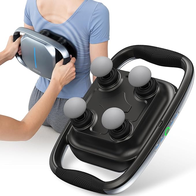 RENPHO Massage Gun Deep Tissue Handheld Neck Massager with Replaceable 4-Head and Plate Muscle Percussion Massage Tool for Neck Back Back Massager for Women Men Quad HSA Approved