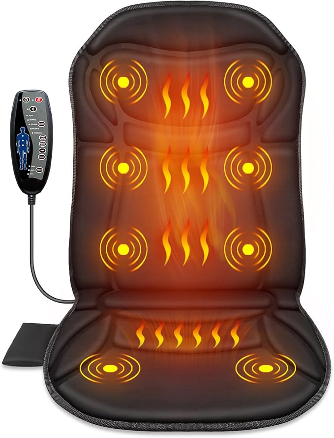 Back Massager Chair Pad Back Massager with Heat 5 Vibration Modes &amp 2 Heat Levels Massage Seat Cushion Electric Massage Pad for Back Pain Relief Christmas Gifts for Dad Men Mom Women