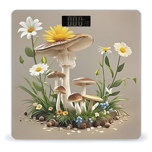 Mushrooms and Flowers Scale for Body Weight Digital Bathroom Scale Toughened Glass High Precision Scales for Body Weight with Large LCD Backlight Display Weight Scales