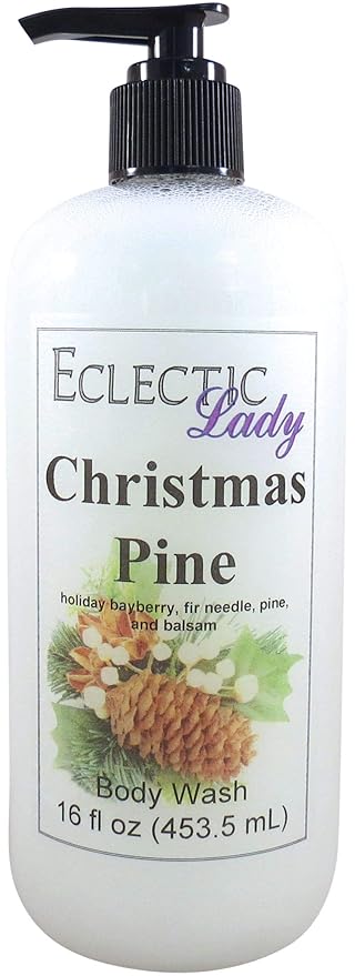 Eclectic Lady Liquid Pearl Body Wash - Christmas Pine Scent 3-in-1 Use For Bubble Bath Hand Soap &amp Body Wash Phthalate-Free Christmas Pine Fragrance Handcrafted in USA (16 oz)