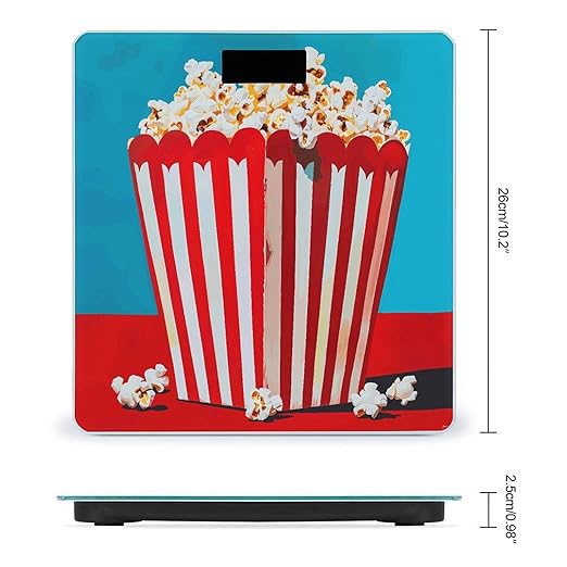 Popcorn Print1 Bathroom Scale for Body Weight Bathroom Weighing Scales with Back Lit LED Display Sturdy Tempered Glass Body Weight Bathroom Scale 400lb Weighing