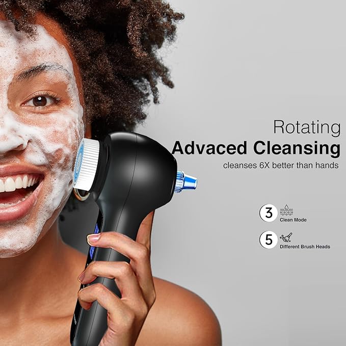 Electric Facial Cleansing Brush with LCD Screen 3-in-1 Face Scrubber &amp Optional Blackhead Remover Rechargeable IPX7 Waterproof Gentle Daily &amp Deep Cleaning for All Skin Types