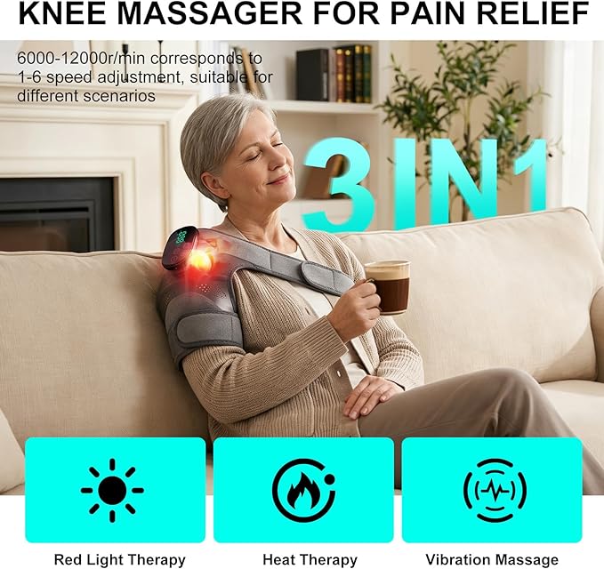 GALAX PRO Knee Electric Massager with Heat Cordless Heated Knee Massage for Pain Relief with 3 Heating Levels 6 Vibration Modes LED Screen &amp Adjustable Strap