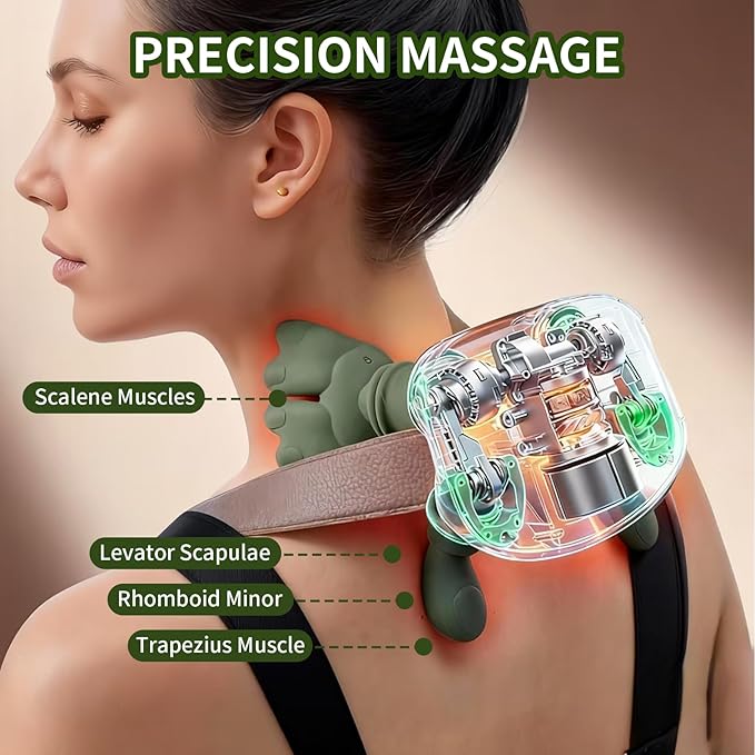 Real Touch Therapy Neck Massager USB-Powered Shiatsu Finger-Style Massager with Heating One Touch Point Deep Tissue Relief Ergonomic Fabric Finish for Home &amp Office Portable Mechanical Control