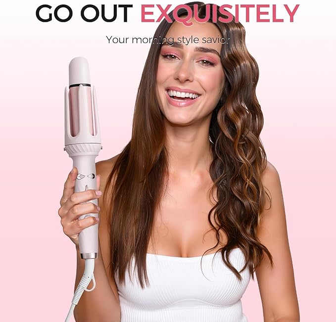 Automatic Curling Iron Hair Curler &amp Straightening Comb 4-in-1 Beach Wave Curling Wand with 3 Ceramic Barrel &amp 1 Hair Straightener Brush 3 Temp Timer Negative Ions