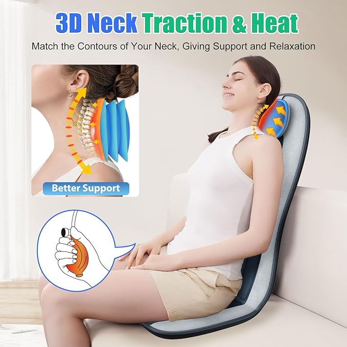 Vibration Back Massager with Heat for Chair Massage Pad with Neck Support Short Plush Cover Seat Cushion for Seniors Office Workers &amp FamilyFatigue &amp Pain Relief in OfficeHome &amp Trav