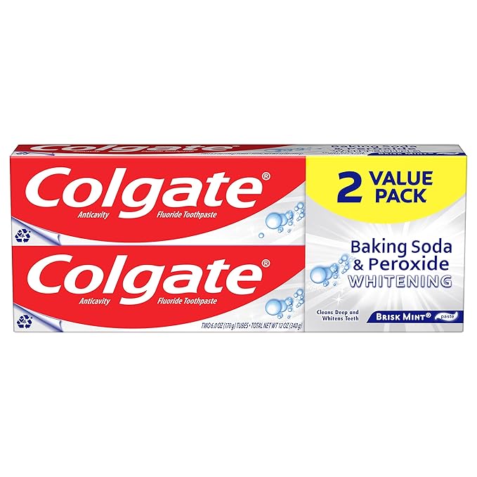 Colgate Total Mouthwash Alcohol Free Mouthwash Peppermint 33.8 Ounce 3 Pack &amp Baking Soda &amp Peroxide Toothpaste - Whitens Teeth Fights Cavities &amp Removes Stains Brisk Mint 6 Oz 2 P