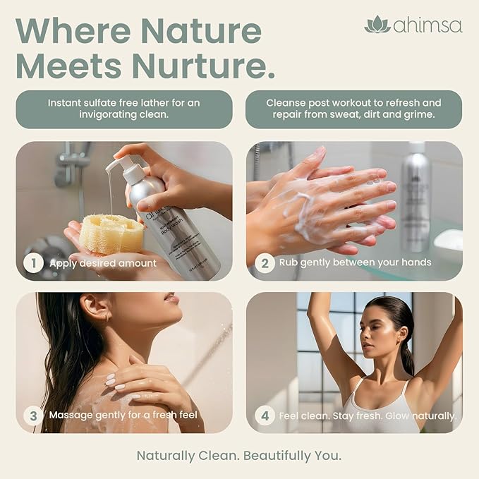 Ahimsa Gentle All Natural Body Wash for Women Moisturizing Body Wash Sensitive Skin Dry Skin &amp All Complexions Invigorating Spearmint &amp Ginger Antioxidant-Rich Plant-Based Sulfate Free (10