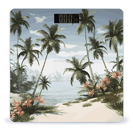 Tropical Palm Trees Weight Scale Large Bathroom Scales Digital Weight with Bright LED Display Non Slip Automatic Weighing Scale Fashion Weighing Machine for Body