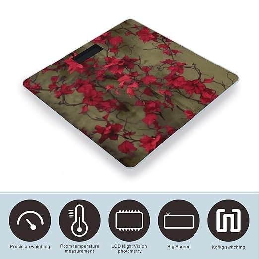 Red Flower Vine Digital Bathroom Scale for Body Weight Weighing Scale with Backlit LCD Display High Precision Measurements &amp Measures Weight Up to 180kg