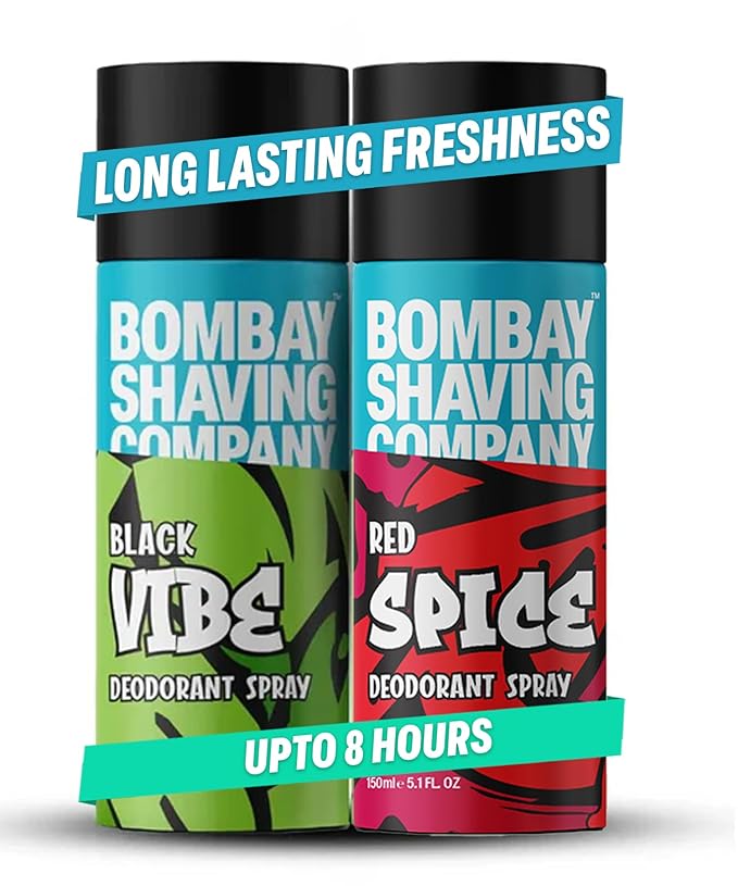 Bombay Shaving Company Body Spray for Men 150ml each (Pack of 2) - Red Spice and Black Vibe (Packaging may vary) 150 ml (Pack of 2)