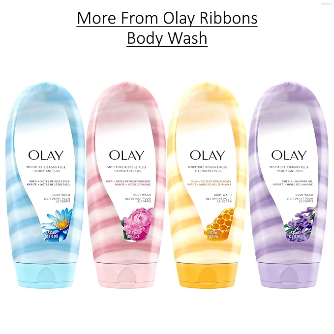 Olay Body Wash for Women Moisture Ribbons Plus Deep Conditioning &amp Moisturizing Formula Long Lasting Smooth Soft Skin For All Skin Types Shea Butter &amp Blue Lotus Scent 18 fl oz (Pack of