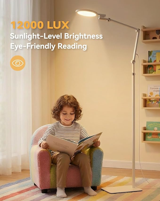 2-in-1 Light Therapy Lamp 670nm Red Light Therapy Lamp for Sleep &amp 12000 Lux Happy Light Sun Lamp Sad Lamp Floor Lamp with Remote Timer Eye-Safe UV-Free 9 Colors 10 Brightness for Bedroom Offi