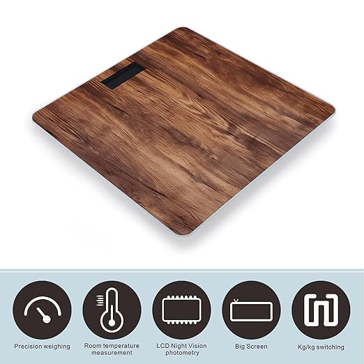 Brown Wood Grain Bathroom Scale for Body Weight LCD Display Digital Bathroom Scale Tempered Glass Bathroom Weight Scales Fashion Smart Scales for Home Bedroom 400 Lb