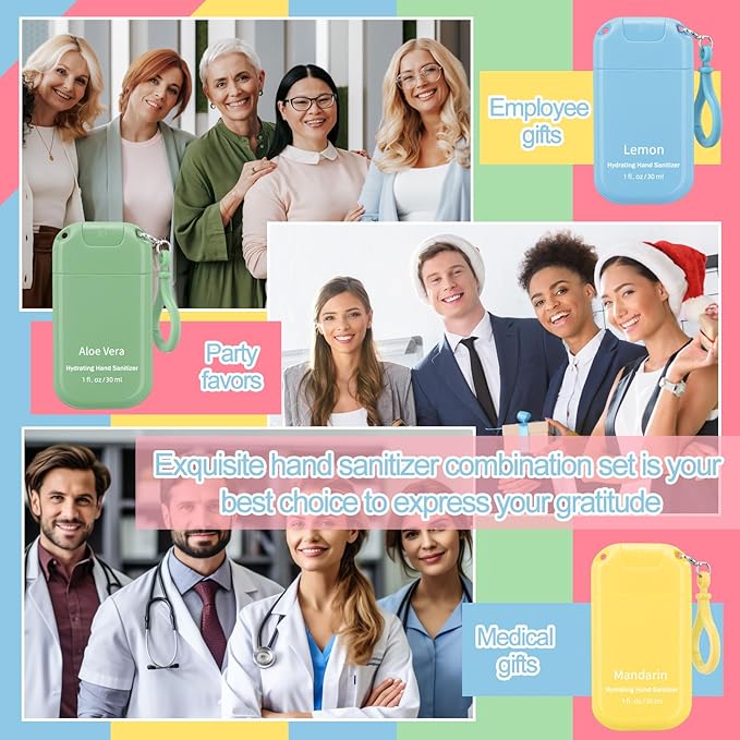 24 Pack Mini Hand Sanitizer Spray with Keychain Hand Sanitizer Mist Travel Size Bulk for Gym Purse Backpack Scent Moisturizing Hydrating Thank You Appreciation Gift for Employee Coworker Teacher