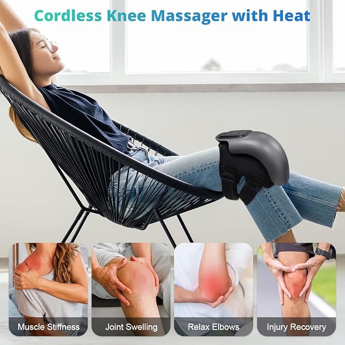 Medcursor Knee Massager with Heat Cordless Heated Knee Massage for Pain Relief with 3 Heating Levels 3 Vibration Modes LED Screen Adjustable Straps Gift for Men and Women