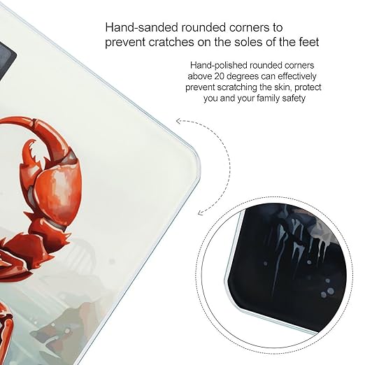 Red Crab Sea Bathroom Scale Automatic Power On/Off Body Scales LCD Backlight Display Square Digital Scale Rounded Corners Bathroom Scales for Home Bedrooms